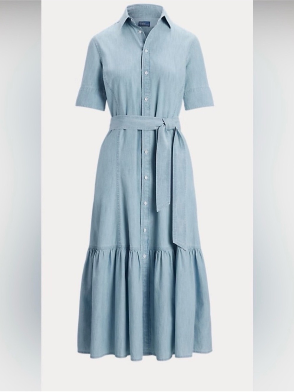 Ralph Lauren Light Blue Chambray Belted Shirt Dress Sz 8
